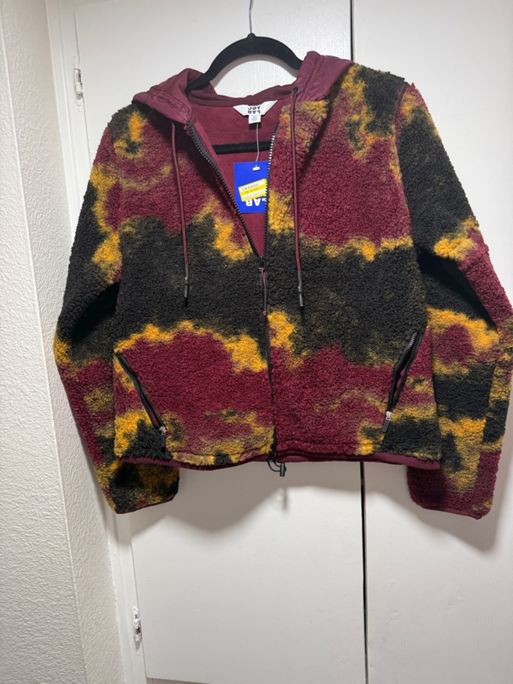 JoyLab Quilted & Sherpa Hooded Jacket in Wine, Mustard & Black